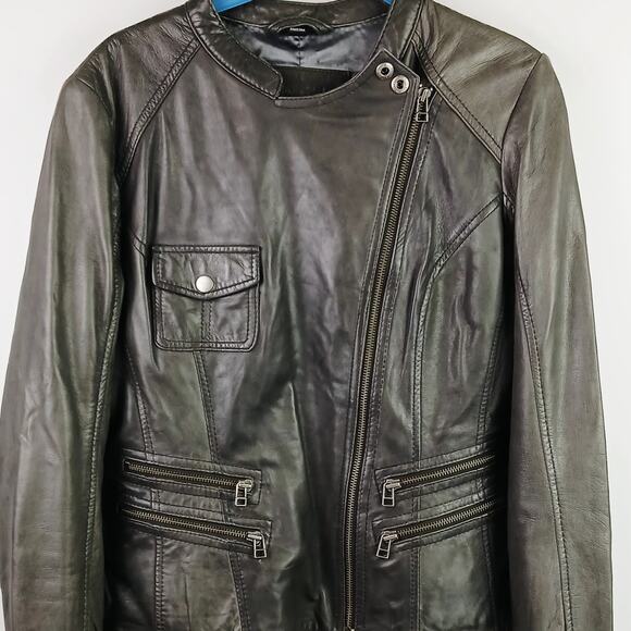 Whetblue SZ M Buttery Soft Lambskin Leather Moto Jacket Gray Silver Hardware - Picture 3 of 7
